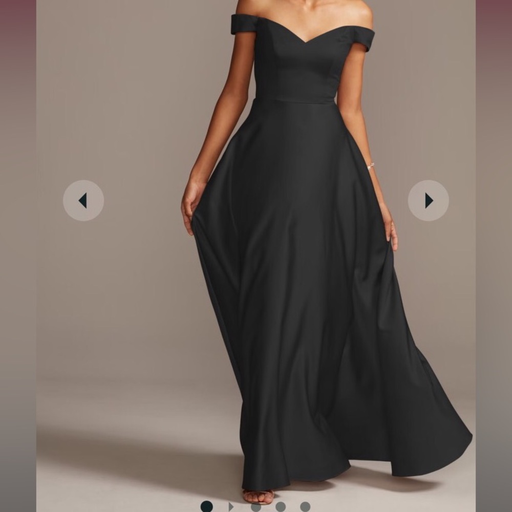 Black off shoulder Dress David Bridal Satin Black Gown/dress.
